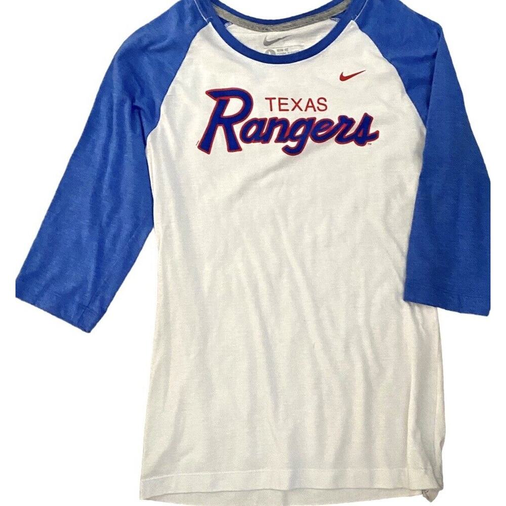 Nike Texas Rangers Raglan Tee Shirt Women L Fitted 3/4 Sleeve Baseball Shirt MlB